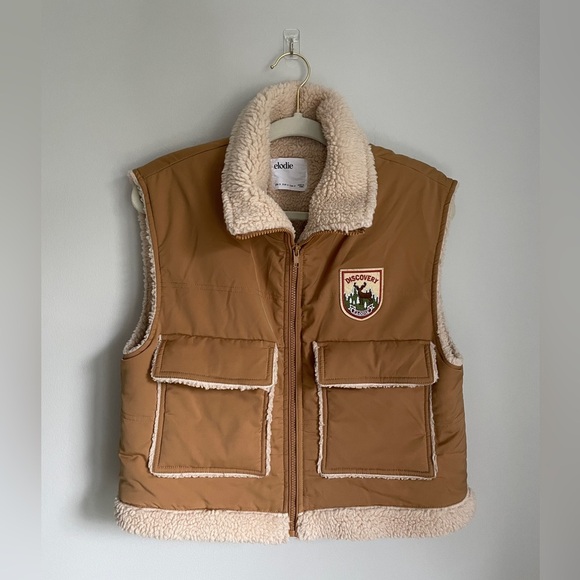 Elodie Women’s Retro Cropped Sherpa Lined Vest in Brown Size Small - Picture 1 of 5